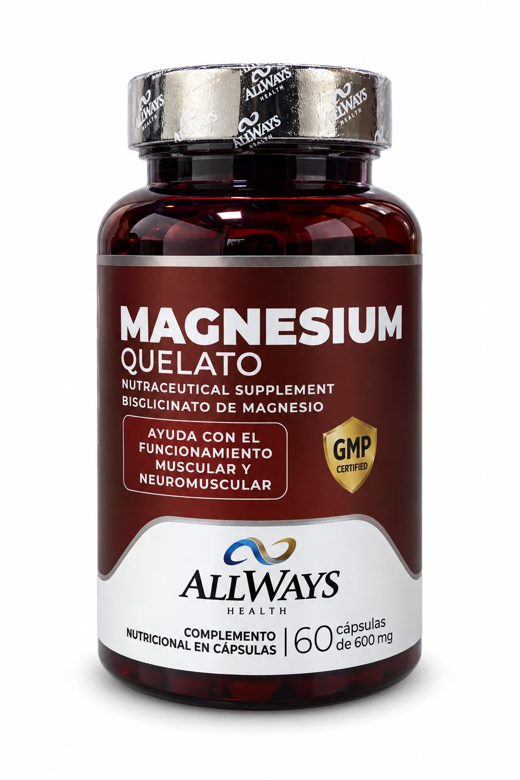 VITAMINA MAGNESIUM QUELATO 500MG C/60 CAPS ALLWAYS HEALTH