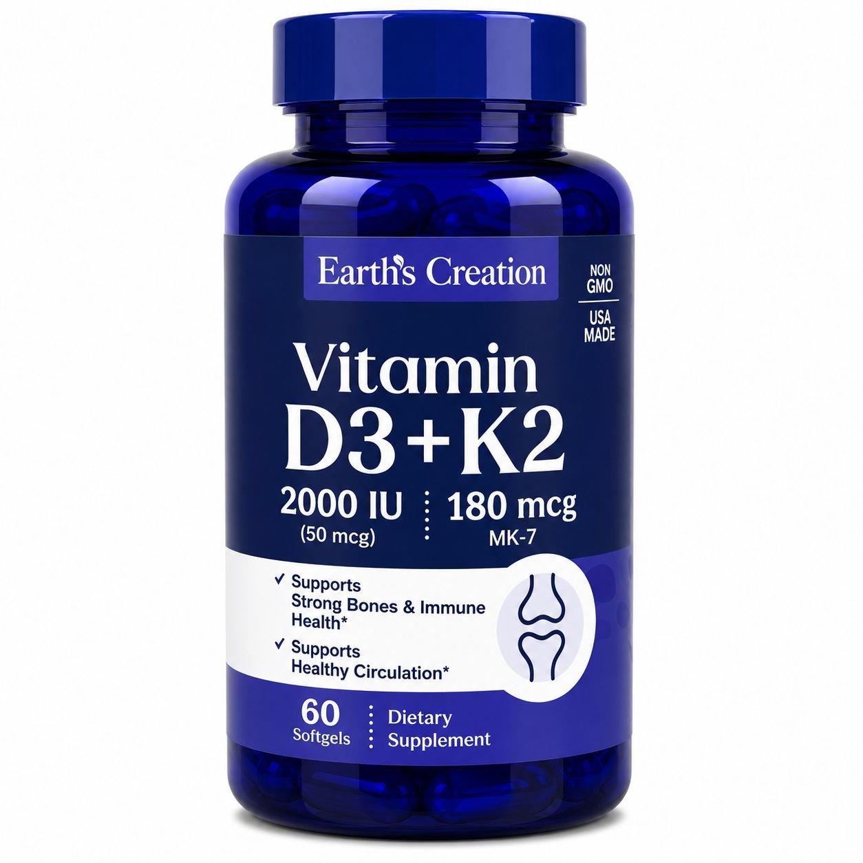 VITAMINA D3 + K2 2000UI/180MCG EARTHCREATION C/60 SOFTGEL