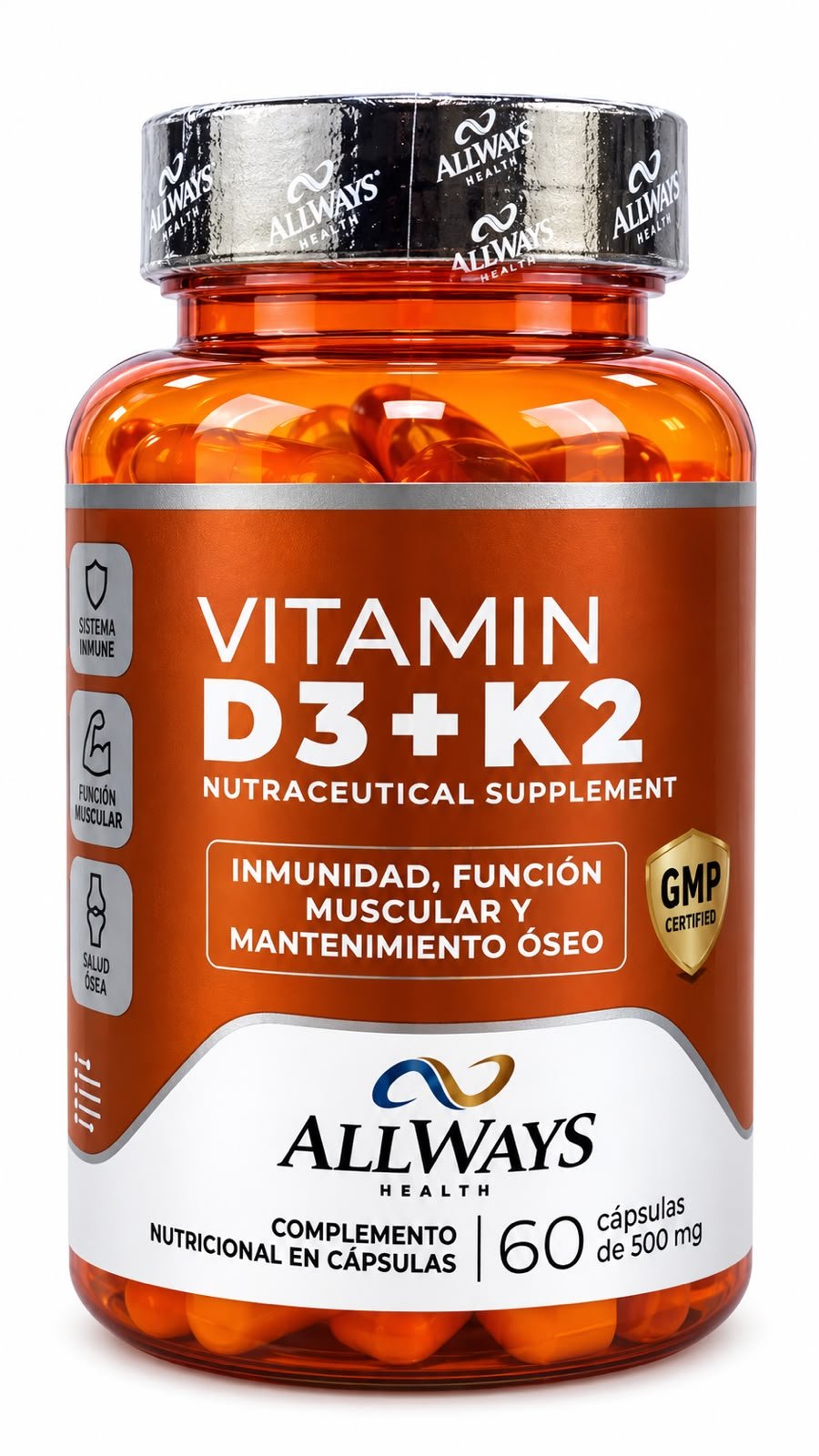 VITAMINA D3+K2 500MG  C/60 CAPS ALLWAYS HEALTH