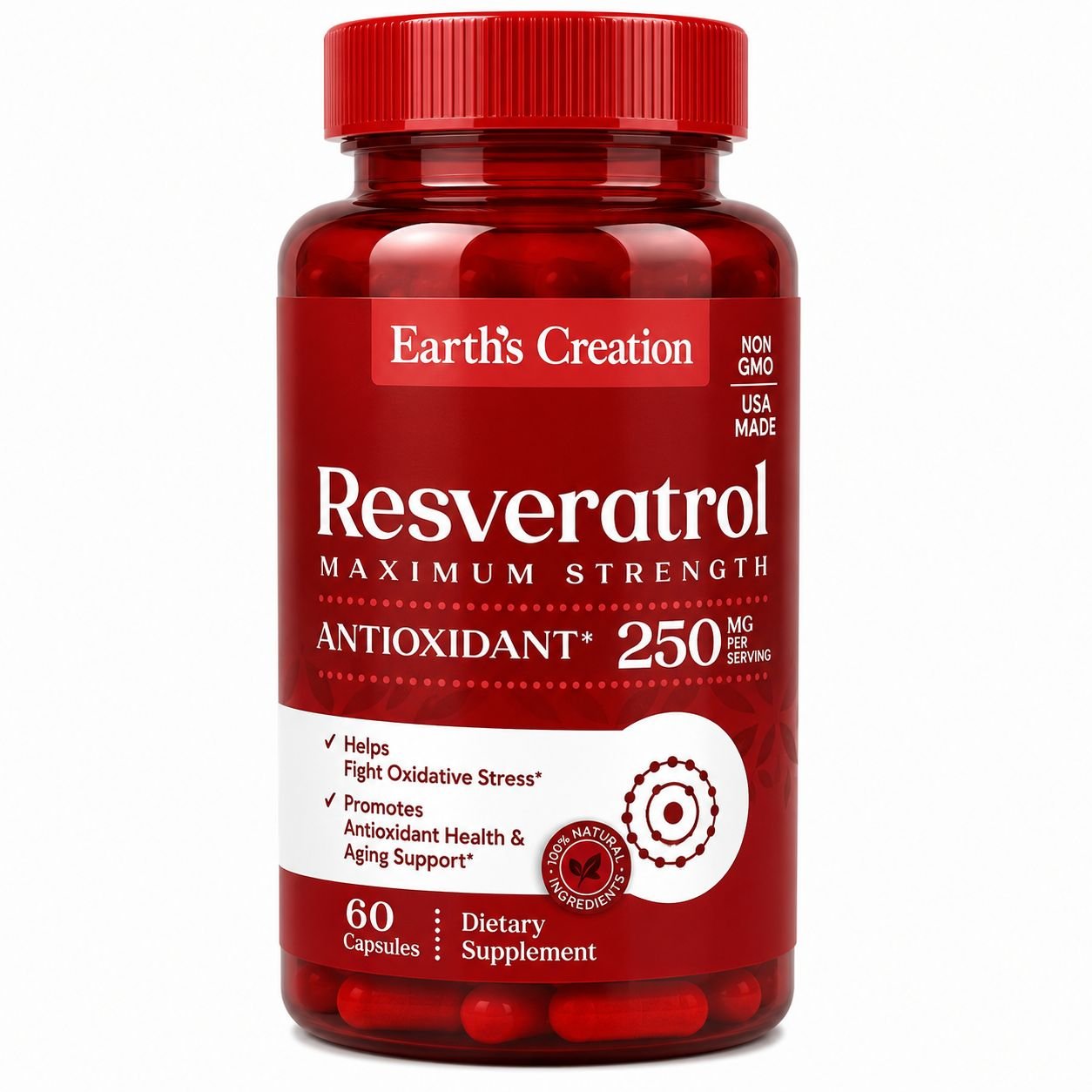 VITAMINA RESVERATROL 250MG EARTH CREATION C/60 CAPS